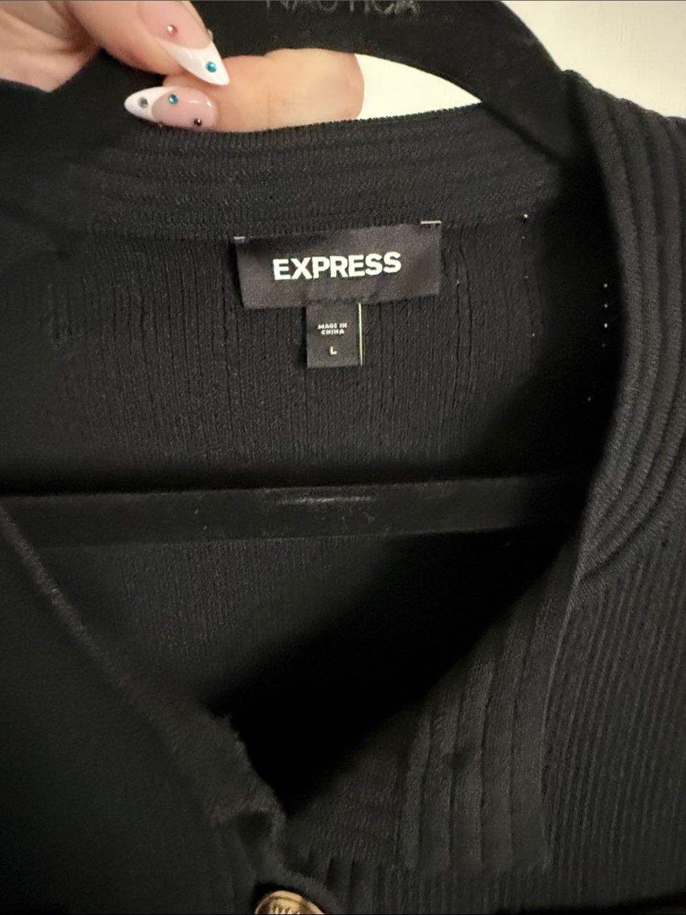 Express Novelty Button Ribbed Cardigan Black Sz L - Picture 2 of 7